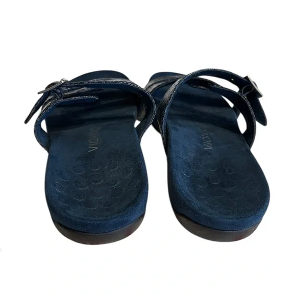 Vionic Skylar Adjustable Slide Orthotic Sandal 12 Blue Snake Embossed Comfort - Picture 5 of 10